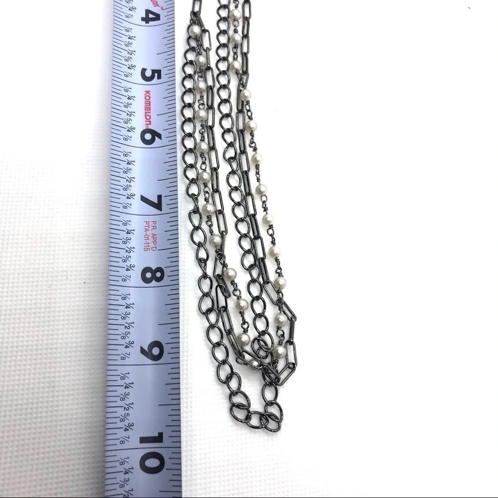 Messy Layered Pearl Necklace Gunmetal Black Rhodium Plated Sterling Silver - Picture 7 of 8